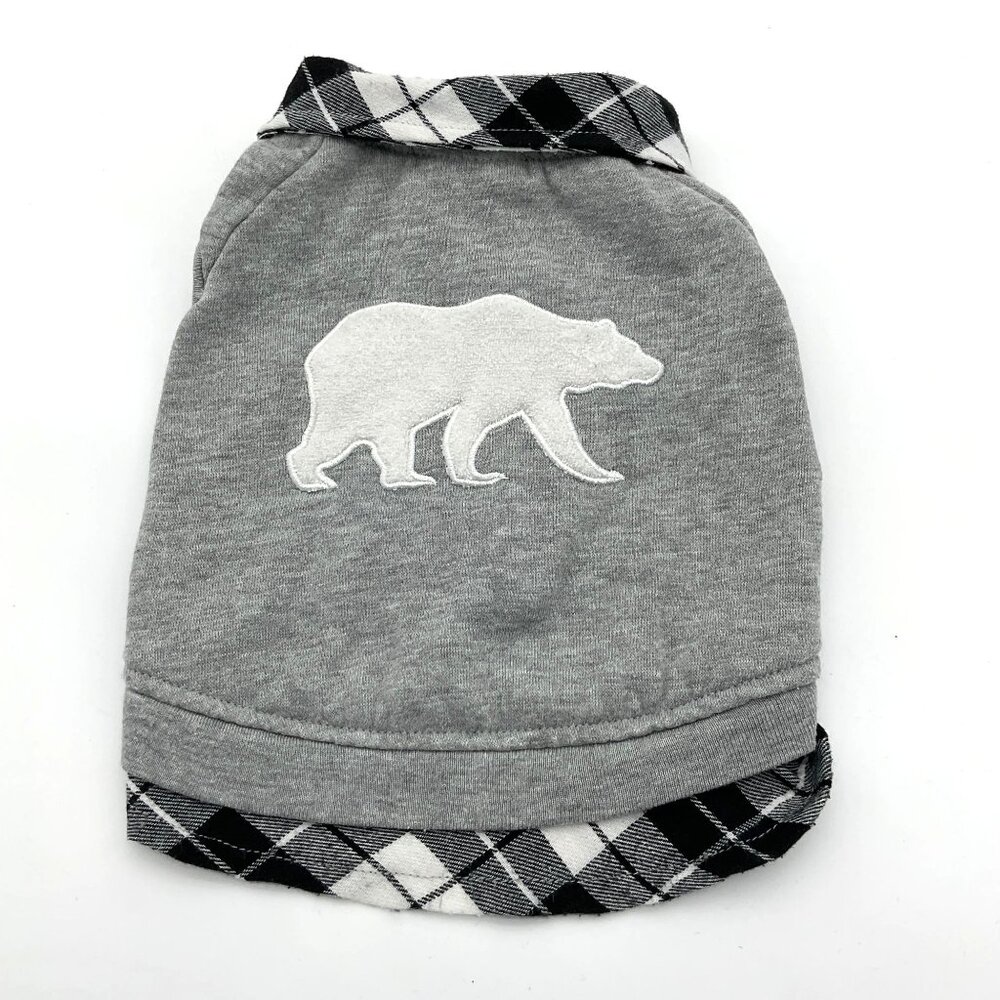 Top Paw Polar Bear Applique Faux Layered Plaid Flannel & Gray Dog Sweatshirt Sm